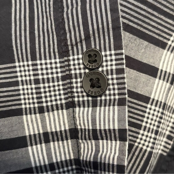 GUESS Men's Black & White Plaid Slim Fit Shirt - Picture 5 of 14